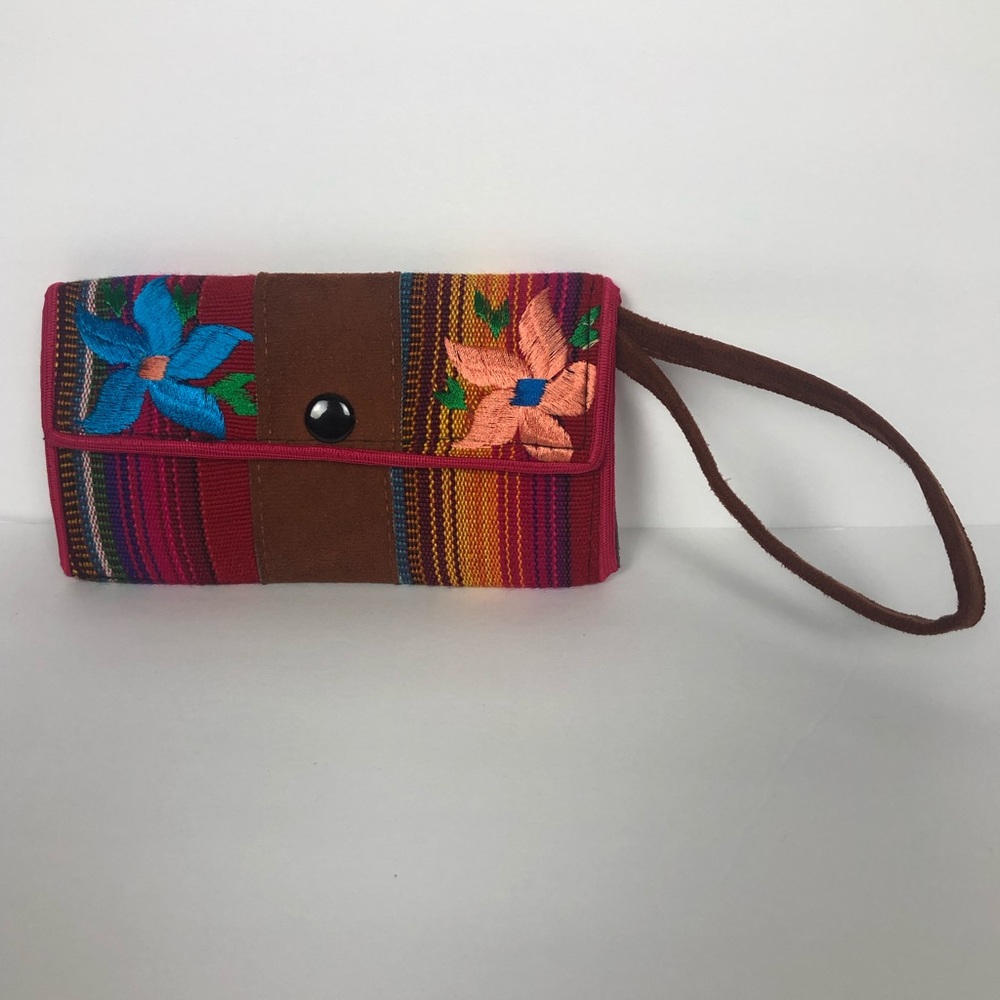 Guatemalan flowered wallet with strap